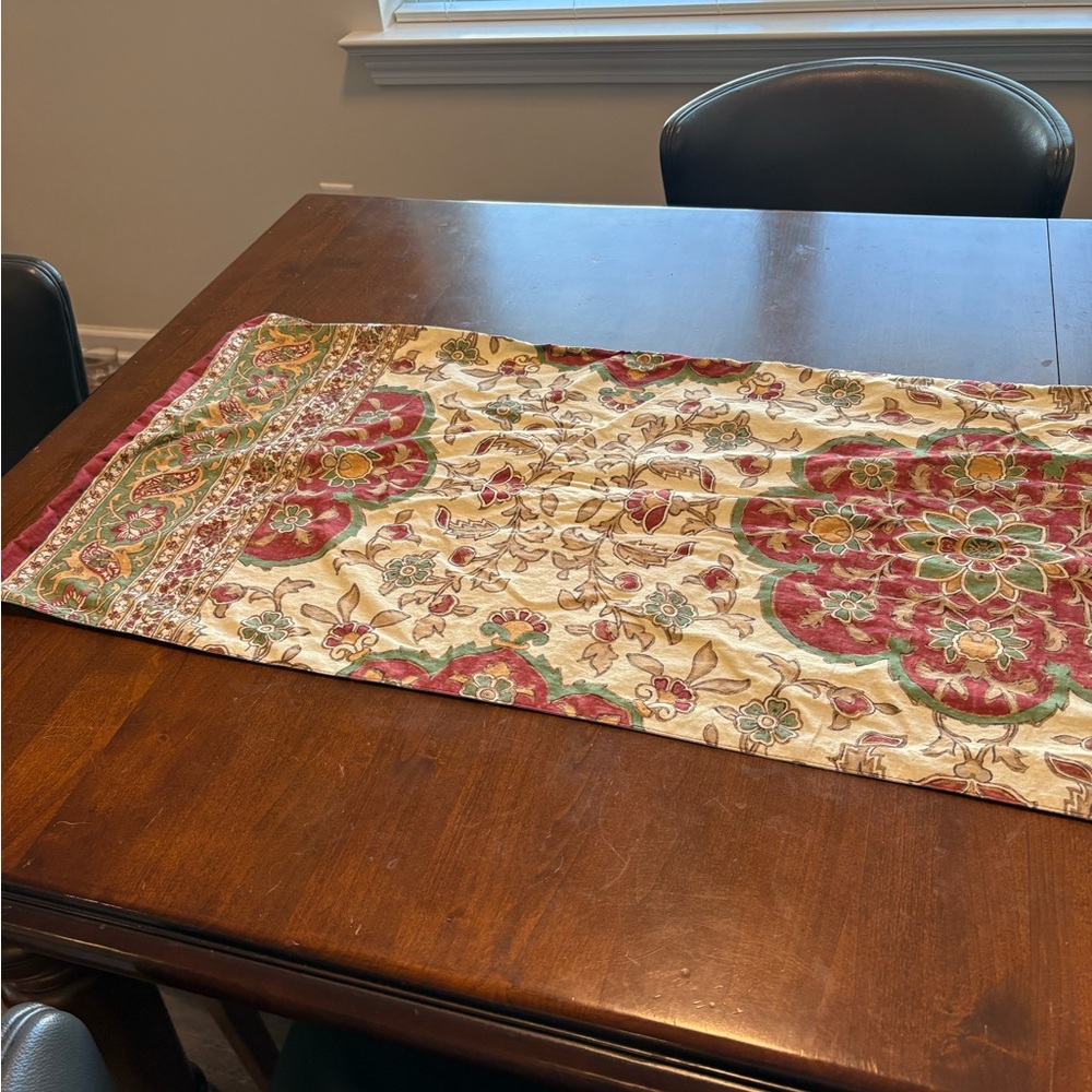 Pottery Barn Floral Table Runner with Red and Green Accents